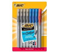 Bic Round Stic Grip Xtra Comfort Stick Bolígrafos de punta de bola, 1,2 mm, punta media, colores surtidos, paquete de 26