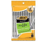 Round Stic Ballpoint Pen,Med. Point,10/PK,Black Ink, Sold as 1 Package