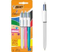 BIC – Bolígrafos retráctiles Shine 4 Colours – 3 unidades, punta 1 mm, 4 colores, cuerpo oro/blanco