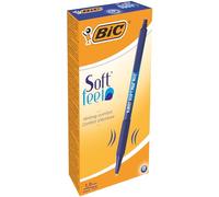 BIC Soft Feel, bolígrafos retráctiles, suave grip, punta media (1,0 mm), color azul, caja de 12