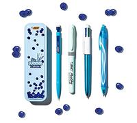 BIC Summer Blue Box, Estuche metálico Azúl que incluye: Rotulador de Gel de Punta Media (0,7 mm), Portaminas, Bolígrafo de 4 Colores (1,00 mm), Subrayador Azúl, (Paquete de 1, 4 Uds dentro)