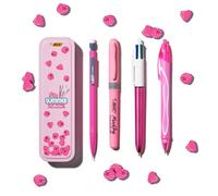 BIC Summer Pink Box, Estuche metálico Rosa que incluye: Bolígrafo de Gel de Punta Media (0.7.mm), Bolígrafo de 4 Colores (1.00.mm), Portaminas, Subrayador Rosa. (Paquete de 1, 4 Uds dentro)