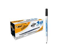 BIC Velleda 1721, Rotuladores para Pizarra Blanca Punta Fina (2,8 mm), Gran Capacidad de Borrado, Negro, Caja de 24 Unidades