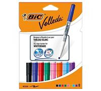 ROTULADOR BIC VELLEDA 8 COLORES PUNTA MEDIA - ROTULADORES DE PIZARRA BLANCA - IDEAL PARA USO ESCOLAR Y OFICINAS