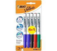 BIC Velleda 1741 - Rotuladores de pizarra blanca, punta media (4.5 mm), blíster de 4 + 1 unidades, colores surtidos