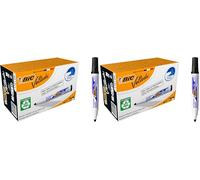 BIC Velleda Marking Rotuladores para pizarra blanca, Óptimo para material escolar y de oficina, 1701 ecolutions, 51% material reciclado, Negro, Punta Media, Caja de 12 (Paquete de 2)