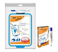 BIC Velleda Pack: Pizarra Blanca de Doble Cara + Set de 4 Rotuladores de Punta Cónica (Borrado en Seco)