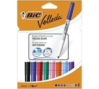 BIC Velleda Rotuladores de Pizarra Blanca, Punta Media (4,5mm), Óptimo para Uso Escolar y Oficinas, Colores Surtidos, Caja de 8
