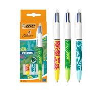 Bic Velour - Caja de 3 Bolígrafos 4 Colores Edición Especial, Punta 1.0 mm, Con Terciopelo Para Decorar, Colores Surtidos