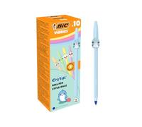 BIC Vibbies Cristal Bolígrafos de Punta Media (1,00 mm) con 10 Animalitos Kawaii en Cuerpos de Color Mineral y Pastel - Tinta Azul, Pack de 10