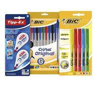 BIC y Tipp-Ex Vuelta al Cole, 10 Boligrafos Surtidos, 5 Subrayadores Fluorescentes y 2 Cintas Correctoras