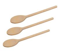 BICB Juego de 3 cucharas europeas de madera de haya de 25 cm, cucharas ovaladas sólidas para cocinar, hornear y revolver, resistentes al calor y seguras para utensilios de cocina antiadherentes