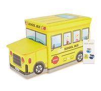 BIECO Baúl Juguetes Infantil Plegable autobús escolar | Taburete con Asiento y Acolchado Cargable hasta 80 Kg | 46 L | Caja Almacenaje Juguetes Infantil Baul Juguetes Infantil Organizador de Juguetes
