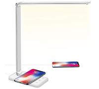 BIENSER - Lámpara de escritorio LED, 10 W, cargador de inducción y USB, 10 brillos × 5 colores, lámpara de mesa regulable, protección de los ojos, control táctil, función memoria, 30/60 min