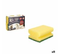 Bigbuy home set de estropajos amarillo verde poliuretano fibra abrasiv