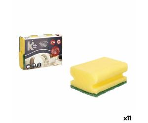 Bigbuy home set de estropajos amarillo verde poliuretano fibra abrasiv