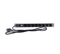 Bigbuy S0229460 Regleta 19" 8 Tomas, Schuko con On/Off Switch 2Lan Reg 8 Schint, 250V, 3500W, 2M