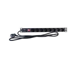 Bigbuy S0229460 Regleta 19" 8 Tomas, Schuko con On/Off Switch 2Lan Reg 8 Schint, 250V, 3500W, 2M