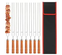 BIGP 8 brochetas para barbacoa con bolsa de nailon, 41,8 cm, pinchos planos de acero inoxidable, evitan la formación de óxido, mango de madera, brochetas dobles para barbacoa Kabob, para fogatas o