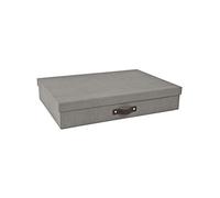 Bigso Box of Sweden Caja archivadora para documentos en formato A3 - Organizador de cartas con tapa y asa - Caja de almacenamiento con tapa de tablero de fibras y papel con aspecto de lino - gris