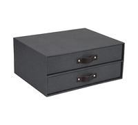 Bigso Box of Sweden Caja con cajones para documentos y material de oficina - Organizador de escritorio con 2 cajones - Organizador de documentos de tablero de fibras y papel de aspecto de lino - negro