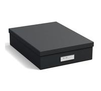 Bigso Box of Sweden Caja de almacenaje con tapa para folios A4, folletos, etc. - Organizador de documentos con asa - Organizador de escritorio de tablero de fibras y papel con aspecto de lino - negro