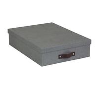 Bigso Box of Sweden Caja de almacenaje con tapa para folios A4, folletos, etc. - Organizador de documentos con asa - Organizador de escritorio de tablero de fibras y papel con aspecto de lino - gris