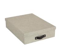 Bigso Box of Sweden Caja de almacenaje con tapa para folios A4, folletos, etc. - Organizador de documentos con asa - Organizador de escritorio de tablero de fibras y papel con aspecto de lino - beige