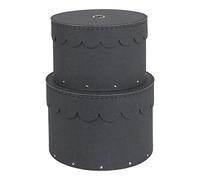 Bigso Box of Sweden Juego de 2 Cajas Redondas con Tapa - Cajas Organizadoras para Ropa, Juguetes, etc. - Cajas de Almacenaje Decorativas de Tablero de Fibras y Papel - Negro