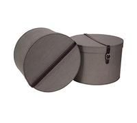 Bigso Box of Sweden Juego de 2 cajas redondas de distinto tamaño - Cajas con tapa y correa de cuero - Caja sombrerera de tablero de fibras y papel con aspecto de lino - gris