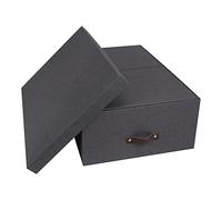 Bigso Box of Sweden Juego de 3 cajas multiusos para el dormitorio, el cuarto infantil, el despacho o el baño - Cajas con tapa - Cajas apilables con aspecto de lino - negro