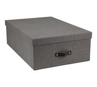 Bigso Box of Sweden Juego de 3 cajas multiusos para el dormitorio, el cuarto infantil, el despacho o el baño - Cajas con tapa - Cajas apilables con aspecto de lino - gris