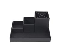 Bigso Box of Sweden Organizador de escritorio para bolis, clips, notas, etc. - Caja clasificadora con 4 compartimentos - Sistema organizador de tablero de fibras y papel con aspecto de lino - negro