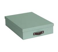 BIGSO OSKAR Caja de documentos para papel A4, folletos, etc. - Bandeja de escritorio con tapa y asa - Caja de almacenamiento de tablero de fibra y papel con aspecto de lino - verde menta