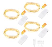 Bigzom Guirnalda LED Pack de 4 2m 20LED USB-C Recargable Blanco Cálido | Cable de cobre flexible, carga rápida 1h-2h, IP65 antilluvia - seguro para niños, ideal para DIY, bodas, Navidad
