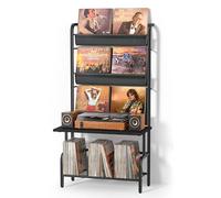 Bikoney Mueble para Tocadiscos con Almacenamiento de Vinilos, Estantería Expositor de Discos de Vinilo, Armario con Estante para Vinilos y LPs para Casa o Salón Más Grande Negro