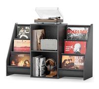 Bikoney Mueble para Tocadiscos con Almacenamiento - Soporte para Tocadiscos con Estante para 300 Vinilos, Consola Multimedia con Estante para CD, Vinilos y Equipo de Audio (Negro Vintage)