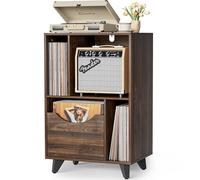 Bikoney Mueble Tocadiscos con Cajón para Vinilos - Mesa Auxiliar de Madera para Tocadiscos y Altavoces, Armario de Almacenamiento de Vinilos para Salón, Dormitorio, Oficina