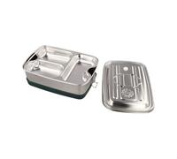 BildeeMait Caja de acero inoxidable 304 de doble nivel con hebilla segura, recipiente a prueba de fugas para preparación de comidas con divisor para adultos, plateado
