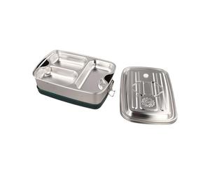 BildeeMait Caja de acero inoxidable 304 de doble nivel con hebilla segura, recipiente a prueba de fugas para preparación de comidas con divisor para adultos, plateado