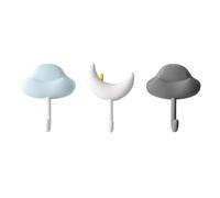 BildeeMait Ganchos de pared, 3 unidades, diseño de nube de estrellas caprichosas, perchas de PVC, para colgar llaves, bolsas, toallas, decoración de habitación de bebé, color blanco