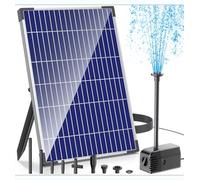 Biling Bomba solar para estanque con filtro, 12 W, 605 L/H, fuente solar para exterior con manguera de agua de 2 m y cable de 5 m, válvula de control de flujo de agua, 4 boquillas, juego de agua para