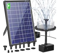 Biling Fuente Solar de 8W para Exterior con Batería de 4000mAh, Bomba de Estanque Solar Silenciosa de 300 l/h con 8 Boquillas y Manguera de Arroyo para Estanques de Jardín, Aireación hasta 500L
