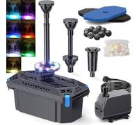 Biling Juego completo de filtros de estanque con bomba de 2500 l/h, 40 W, luz LED RGB, bomba de estanque con filtro para jardines y hermosos juegos de agua