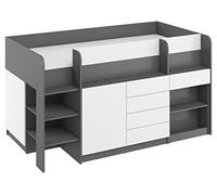 BIM Furniture Litera Smile L Muebles infantiles, juego de muebles para una habitación infantil, una cama con escritorio, estanterías, cajones: lado izquierdo (grafito/blanco)