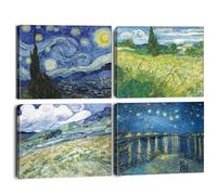 BINCUE Vincent Van Gogh Decoración Noche Estrellada Arte de Pared en Lienzo Pintura al Óleo Mural Paisaje Abstracto Cuadros para Salón Impresionismo Azul Impresionismo Decoración Pared Campo de Trigo