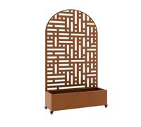 casa.pro Biombo Bernalda con Jardinera Arco Redondeado 190x120x38cm Marrón | Separador de ambientes tabique exterior interior pantalla de privacidad móvil 4 ruedas jardín terraza balcón acero