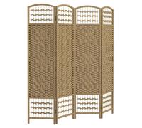 Homcom biombo separador de ambientes de 4 paneles 160x170 cm - divisor de habitación plegable de cuerda de papel y marco de madera