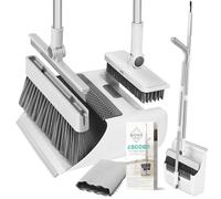 Bione Escoba y Recogedor Plegable con Palo de 126 cm - Set de Limpieza de Escoba 3 en 1 con Cepillo Barrer, Cepillo Duro, Limpiacristales Integrado, Bayeta y Recogedor Basura - Práctico y Compacto