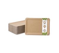 BIOZOYG Plato de papel cuadrado 250 piezas I Plato desechable de cartón dúplex I Plato de aperitivo biodegradable de color natural I Tazón de papas fritas 18 x 26 cm rectangular